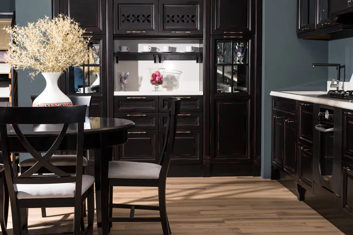 A remodeled interior with custom finish work.